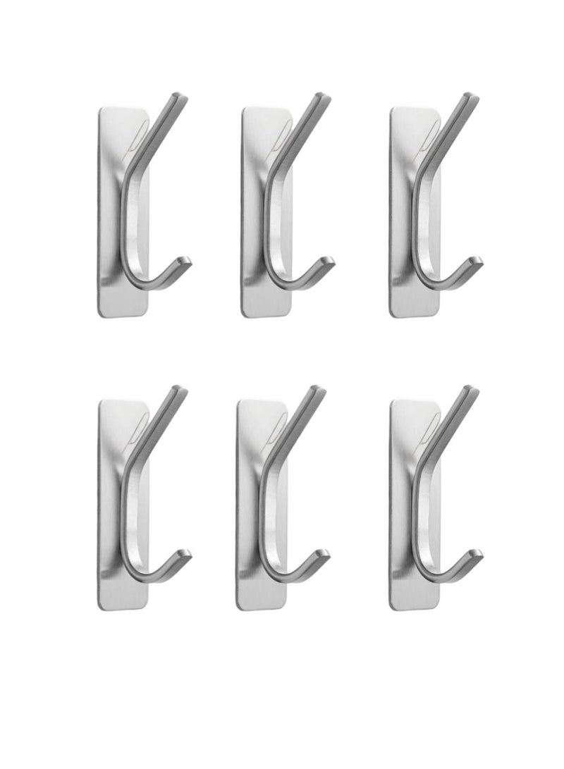 6 Pcs Self-Adhesive Wall Hooks, Stainless Steel Adhesive Door Hooks, Nail Free, Waterproof, Heavy Duty Wall Hooks for Wall, Door, Kitchen and Bathroom Holder for Towels, Robes, Coats - Image 1